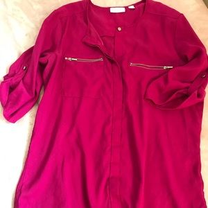 Silk half sleeve blouse with zip accent pockets